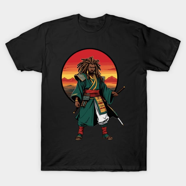 Yasuke: African Samurai Sunset T-Shirt by ReggaeArtGifts